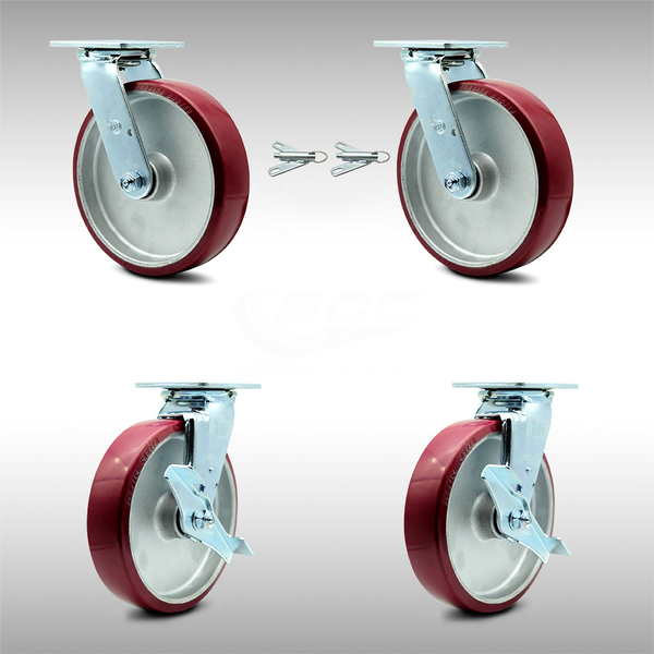 Service Caster 8 Inch SS Poly on Aluminum Caster Set with Roller Bearings 2 Swivel Lock 2 Brake SCC-SS30S820-PAR-BSL-2-TLB-2